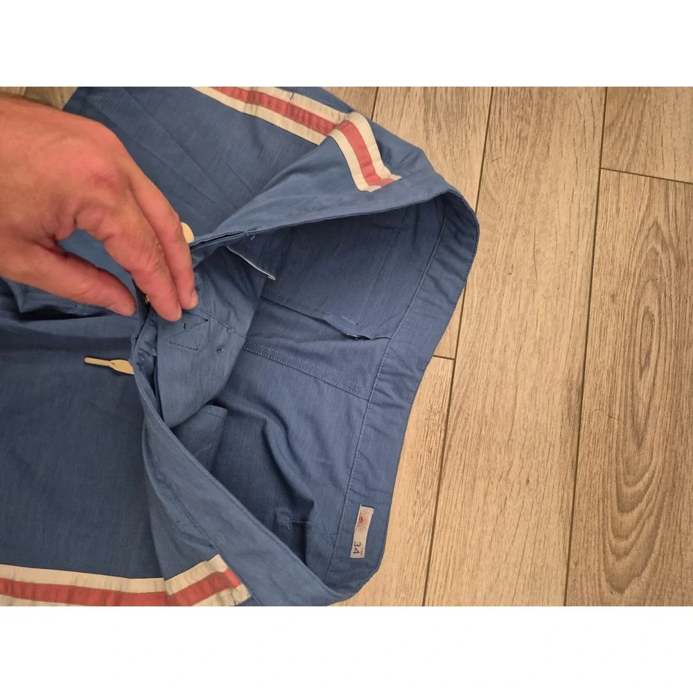 Faherty Men Blue Striped Board Shorts Size 34 Recycled Stretch Swim Trunks